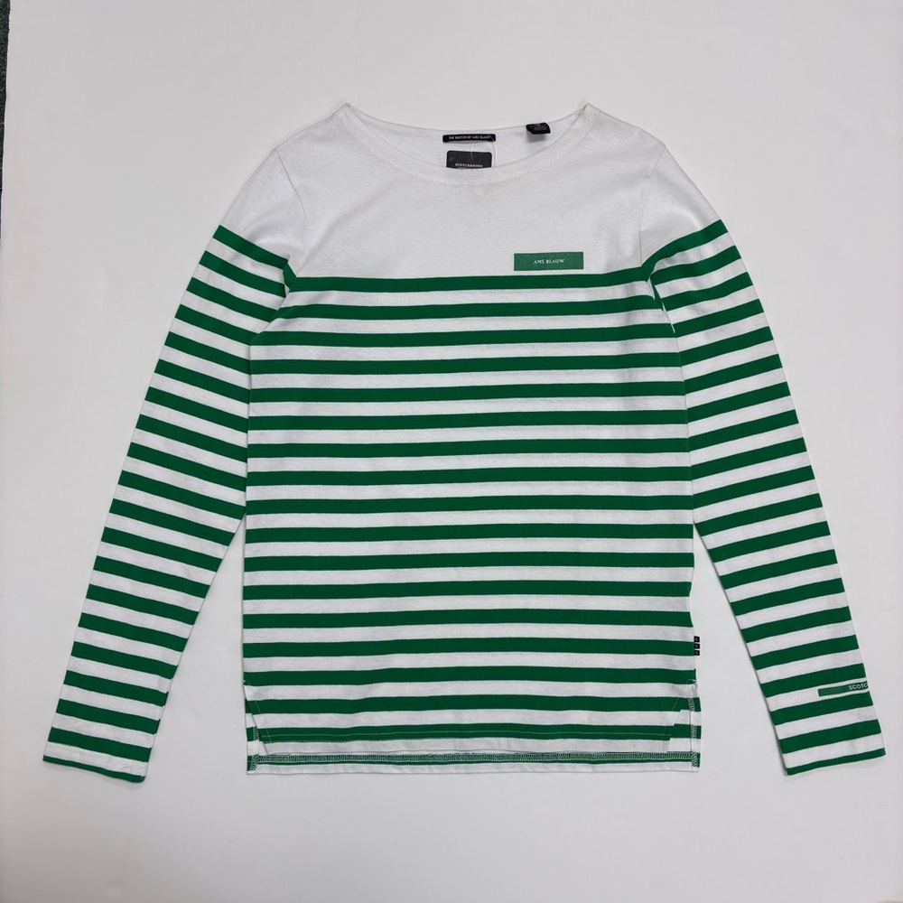 NWT Scotch & Soda AMSTERDAMS BLAUW Green and White Striped Shirt - Picture 10 of 10